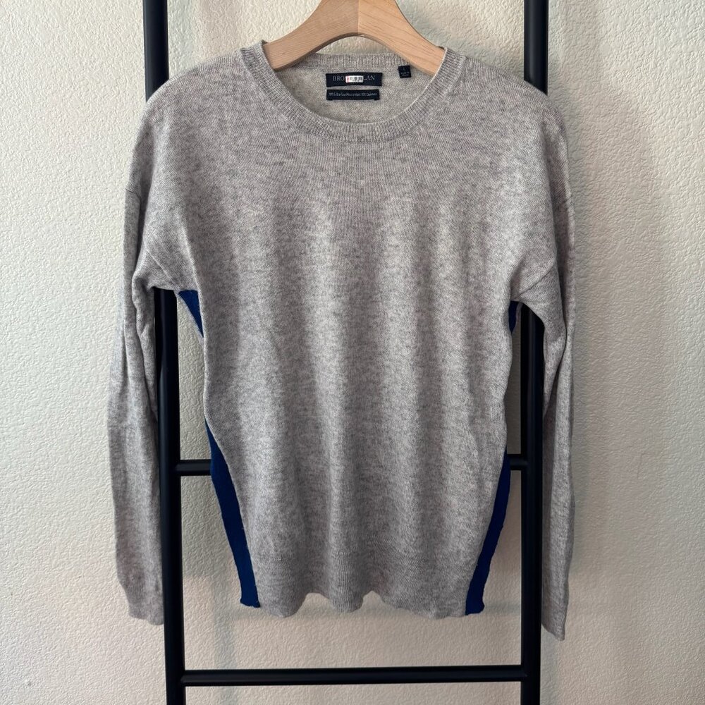 Brown Allan Gray Merino Wool Cashmere Blend Lightweight Split Hem Sweater Large